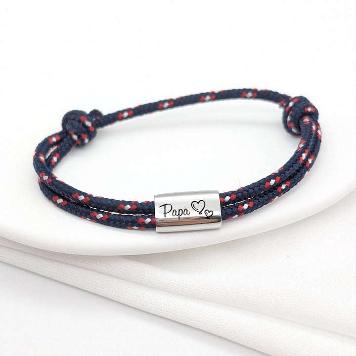 Personalized Men's Cord Bracelet with Engraved Stainless Steel Medal