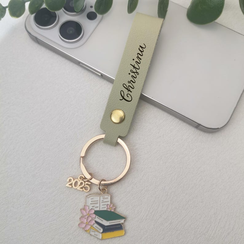 Personalized Name Leather Graduation Keychain