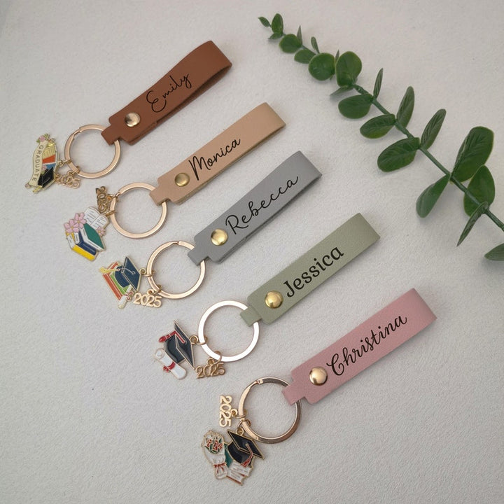 Personalized Name Leather Graduation Keychain