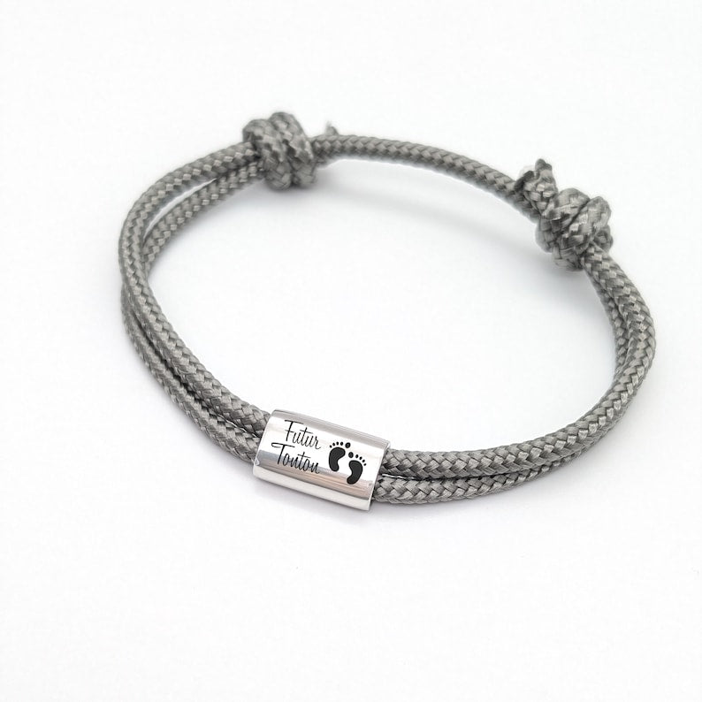 Personalized Men's Cord Bracelet with Engraved Stainless Steel Medal