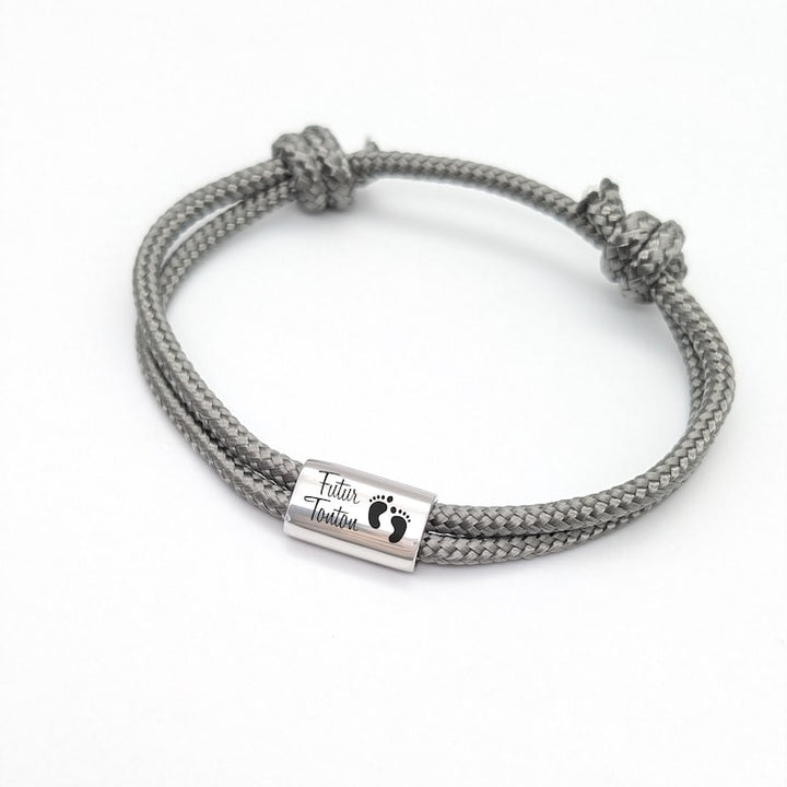 Personalized Men's Cord Bracelet with Engraved Stainless Steel Medal