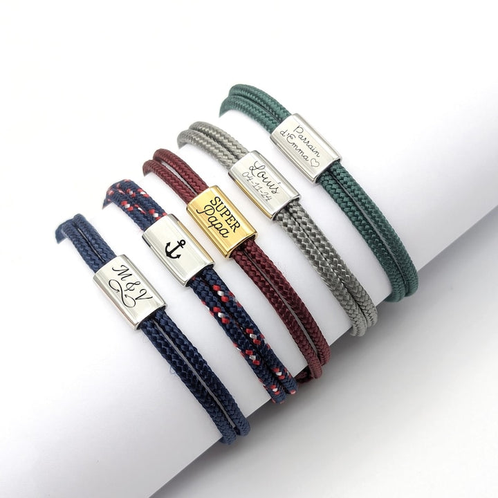 Personalized Men's Cord Bracelet with Engraved Stainless Steel Medal