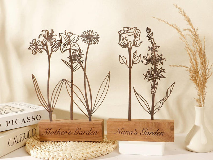 Personalized Mom Birth Flower Garden Wood Keepsake