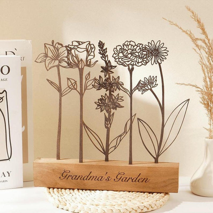 Personalized Mom Birth Flower Garden Wood Keepsake