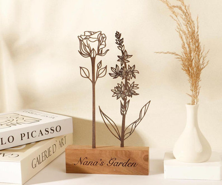 Personalized Mom Birth Flower Garden Wood Keepsake