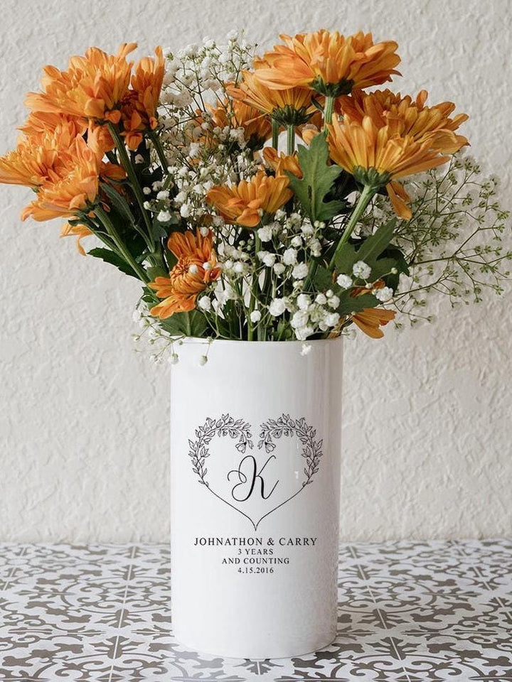Personalized Ceramic Flower Vase Wedding Anniversary Gift For Couple