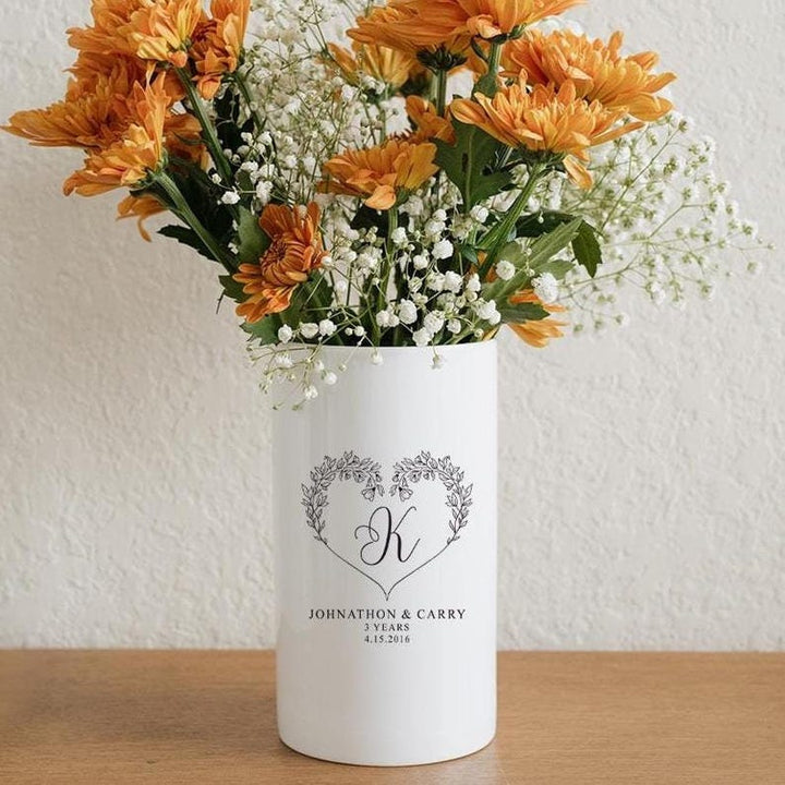 Personalized Ceramic Flower Vase Wedding Anniversary Gift For Couple