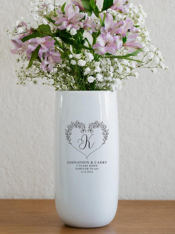 Personalized Ceramic Flower Vase Wedding Anniversary Gift For Couple