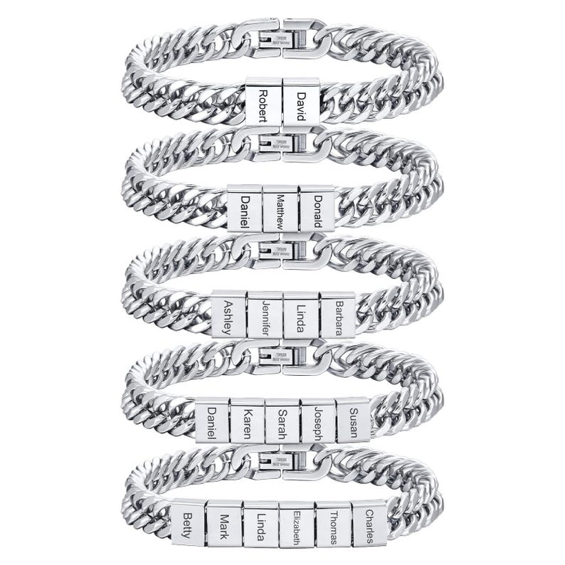 Custom Silver Bracelet For Dad With Kids Name