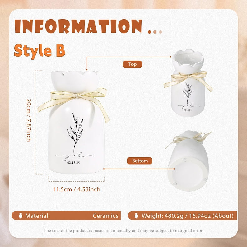 Personalized Ceramic Flower Vase for Wedding