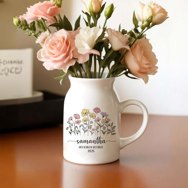 Personalized Retirement Ceramic Flower Vase
