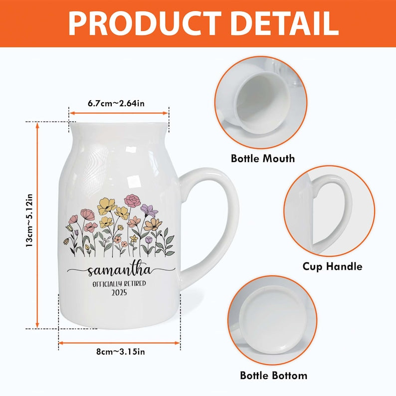 Personalized Retirement Ceramic Flower Vase