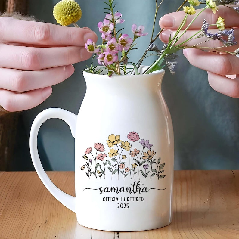Personalized Retirement Ceramic Flower Vase