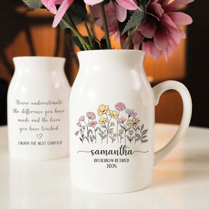 Personalized Retirement Ceramic Flower Vase