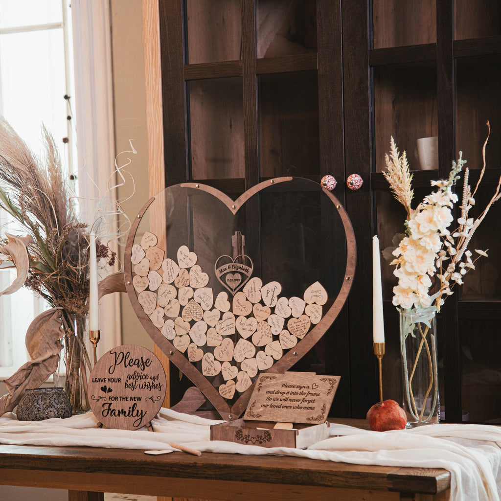 Personalized Wedding Party Heart Frame Wood GuestBook