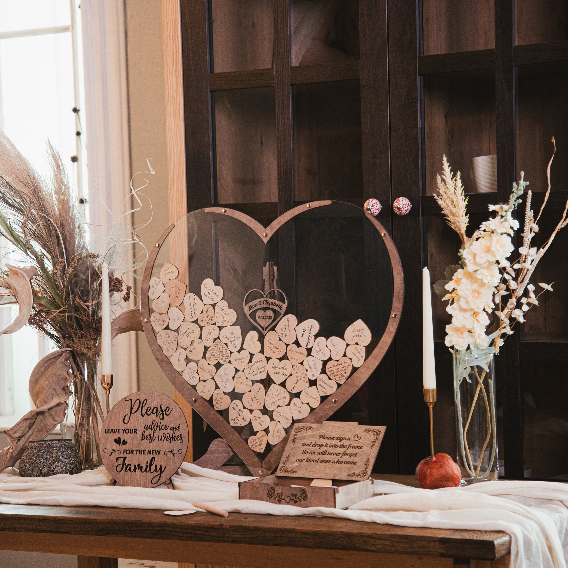 Personalized Wedding Party Heart Frame Wood GuestBook