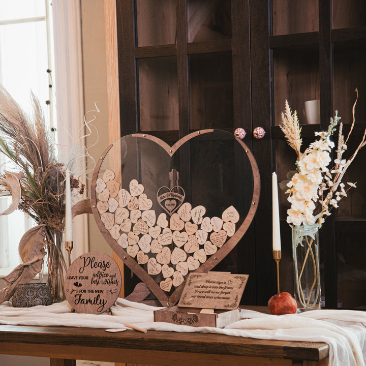 Personalized Wedding Party Heart Frame Wood GuestBook