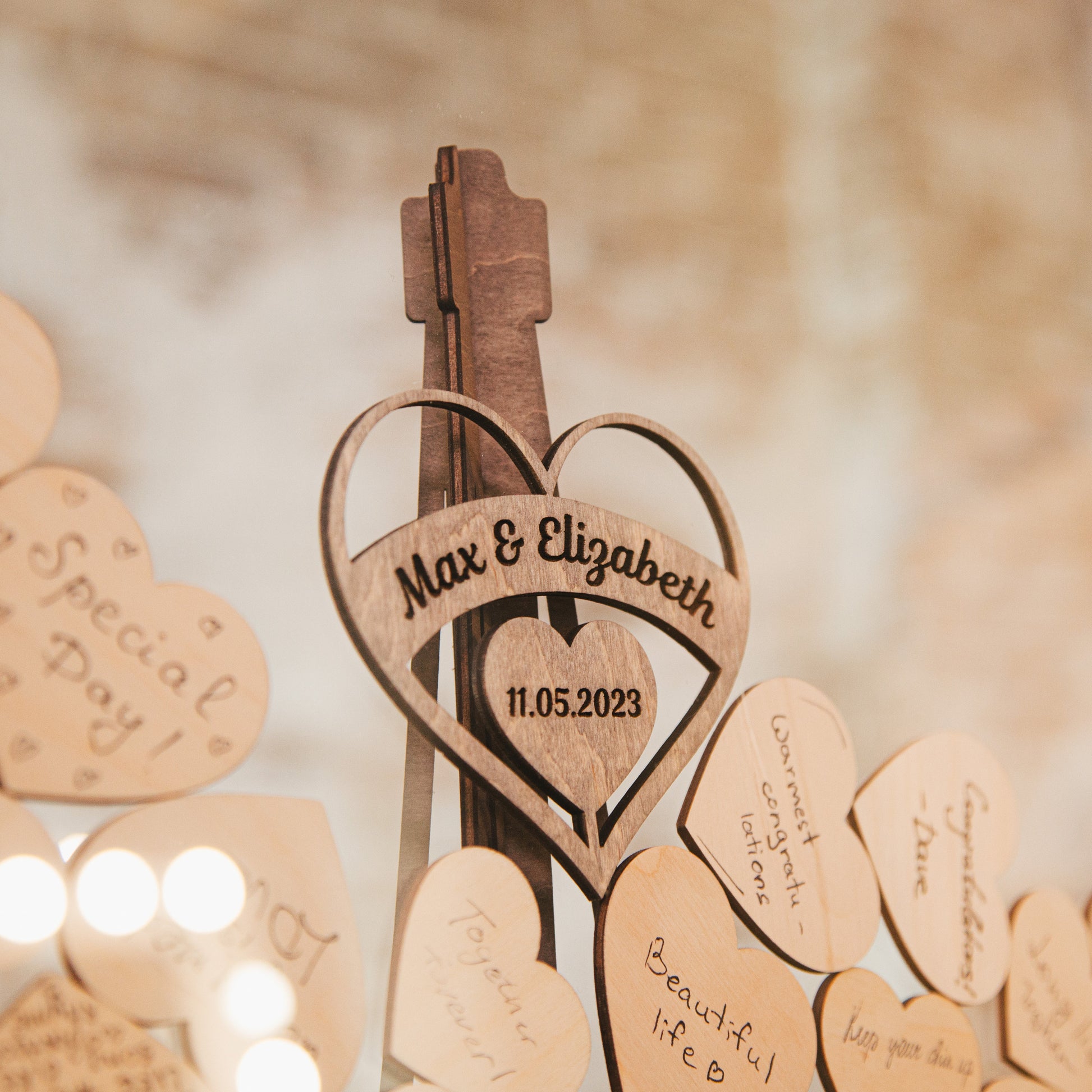 Personalized Wedding Party Heart Frame Wood GuestBook
