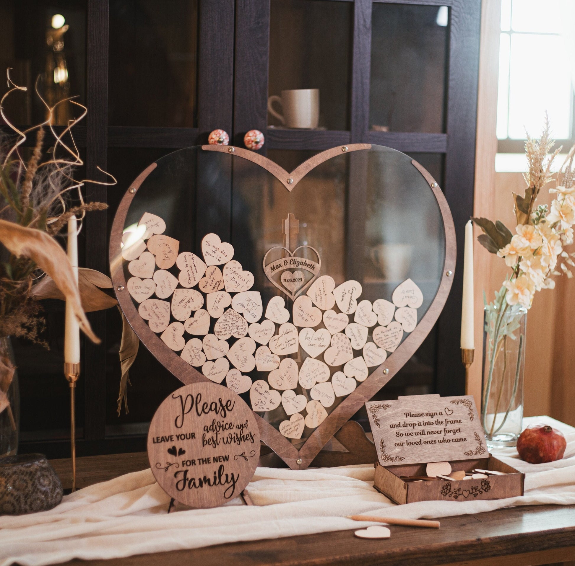 Personalized Wedding Party Heart Frame Wood GuestBook