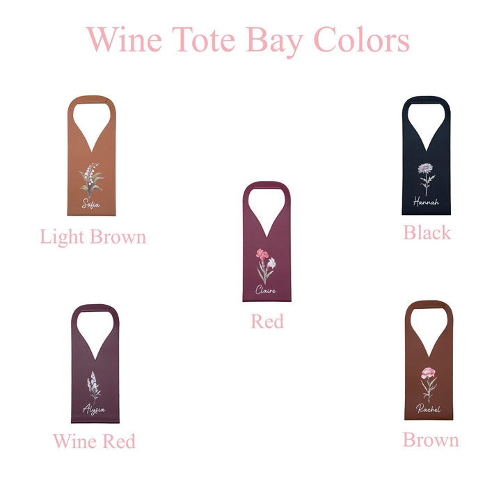 Personalized Birth Flower Leather Wine Bag for Wine Lover