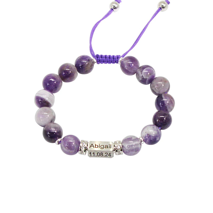 Personalized Name Engraved Natural Stone Bracelet with Zircon | Adjustable Beaded Couple Jewelry Gift for Him & Her