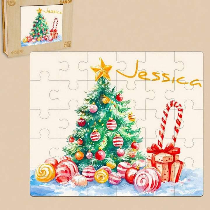 Personalized Christmas Name Puzzle – Holiday Wooden Puzzle Gift for Kids