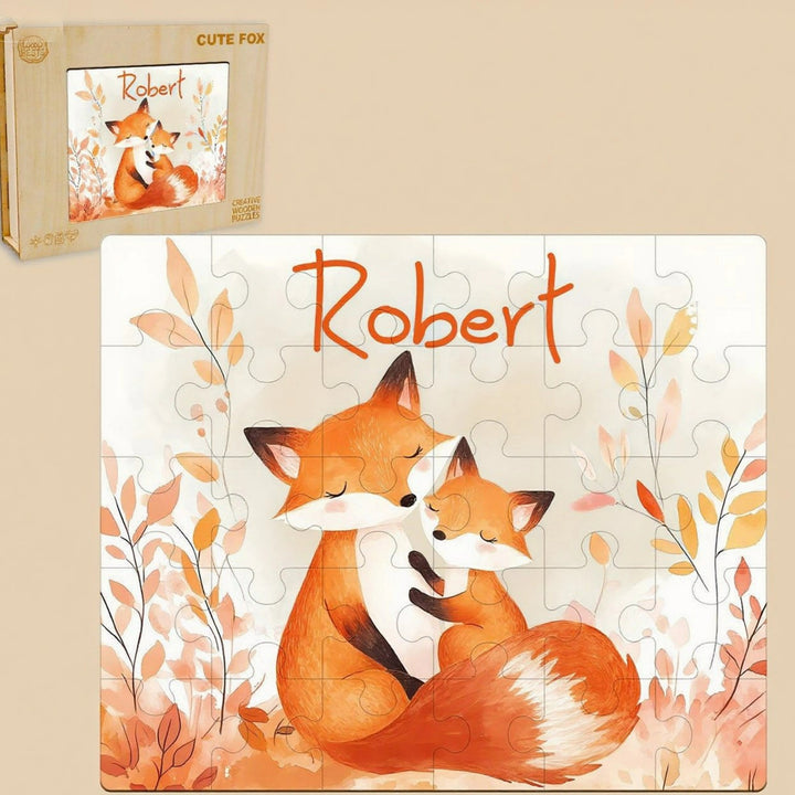 Personalized Autumn Fox Name Puzzle – Fall-Themed Wooden Puzzle for Toddlers