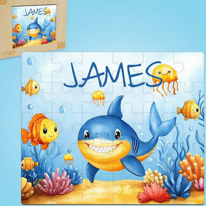 Personalized Shark Name Puzzle – Custom Wooden Jigsaw for Ocean-Loving Toddlers