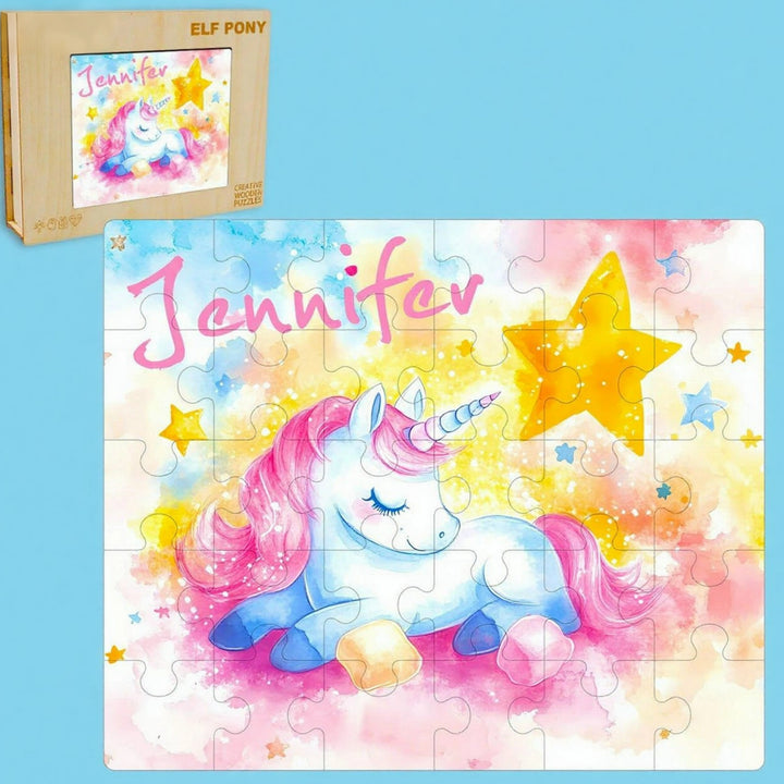 Personalized Sleeping Unicorn Name Puzzle – Custom Wooden Puzzle for Girls
