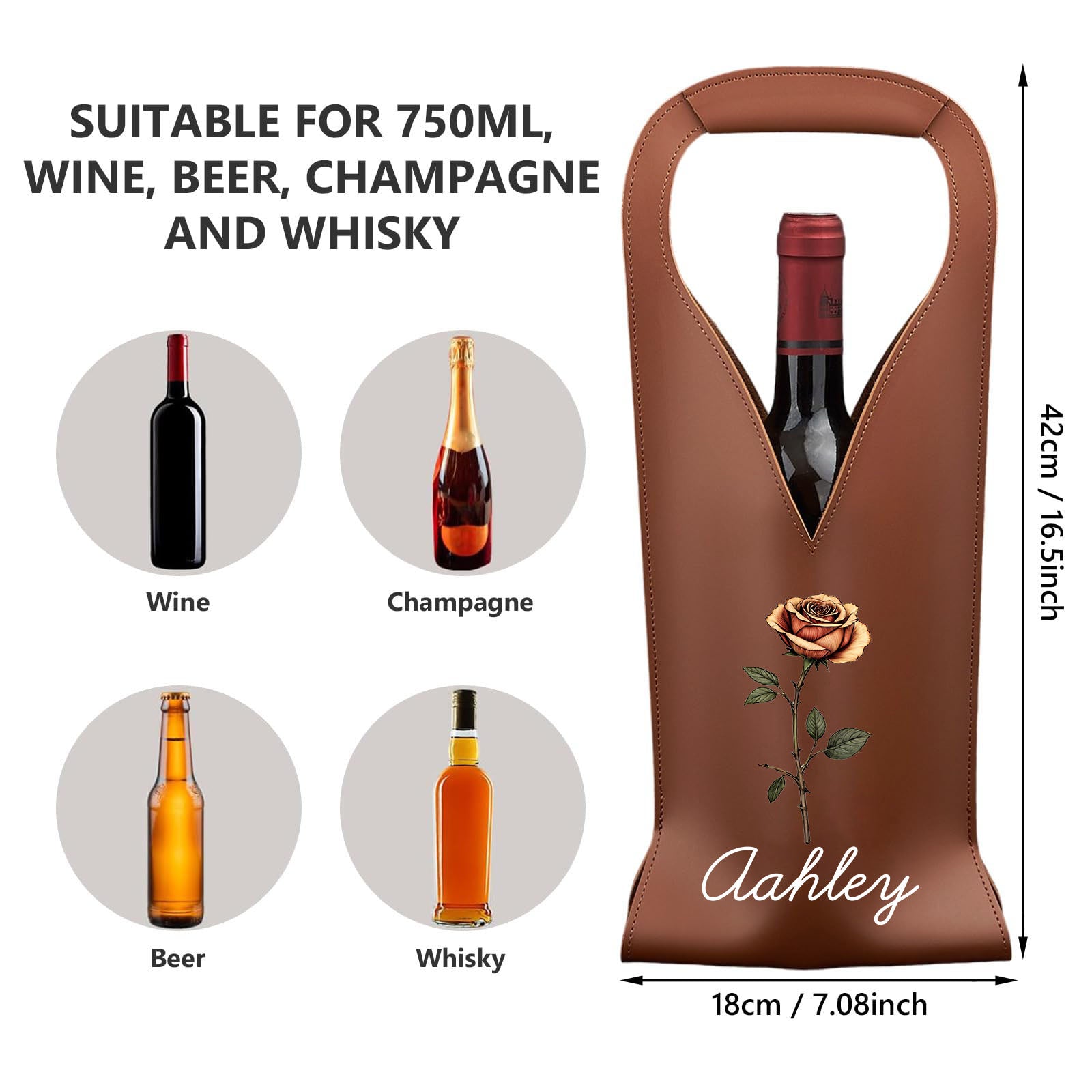 Personalized Birth Flower Leather Wine Bag for Wine Lover