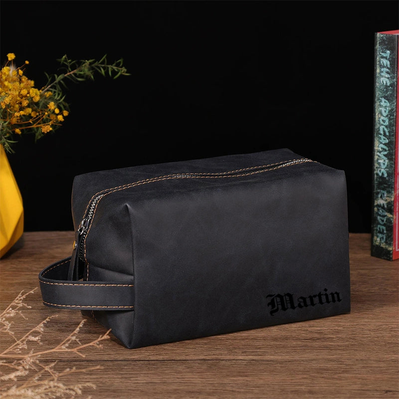 Leather Toiletry Bag – Full Grain Monogram Dopp Kit, Handmade Cosmetic & Wash Bag Christmas Gift