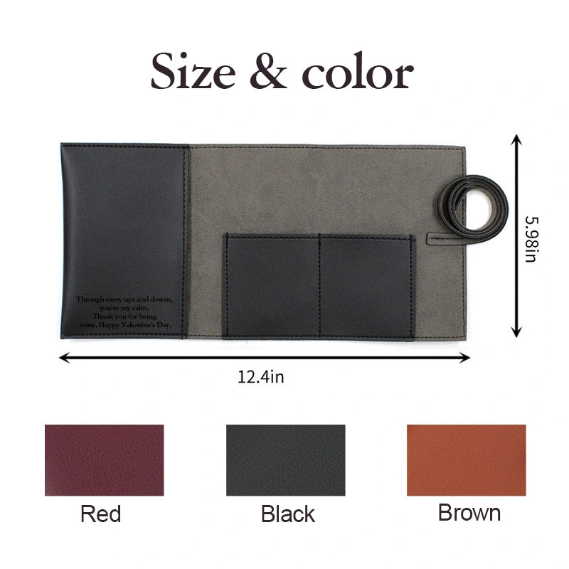 Personalized Leather Cord Wrap with Pocket – Italian Distressed Leather Cable Organizer, Roll Up Travel Case for Earphones & Chargers