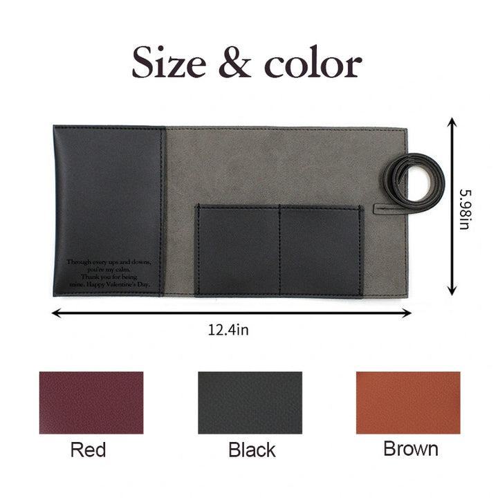 Personalized Leather Cord Wrap with Pocket – Italian Distressed Leather Cable Organizer, Roll Up Travel Case for Earphones & Chargers