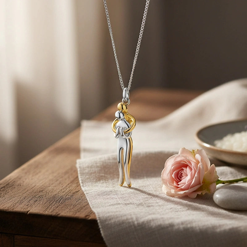 Love Embracing Necklace – S925 Sterling Silver Minimalist Hug Pendant Jewelry
