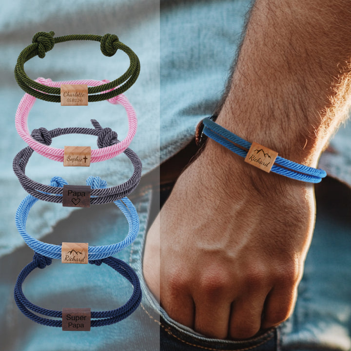 Personalized Family Wooden Milanese Cord Bracelet