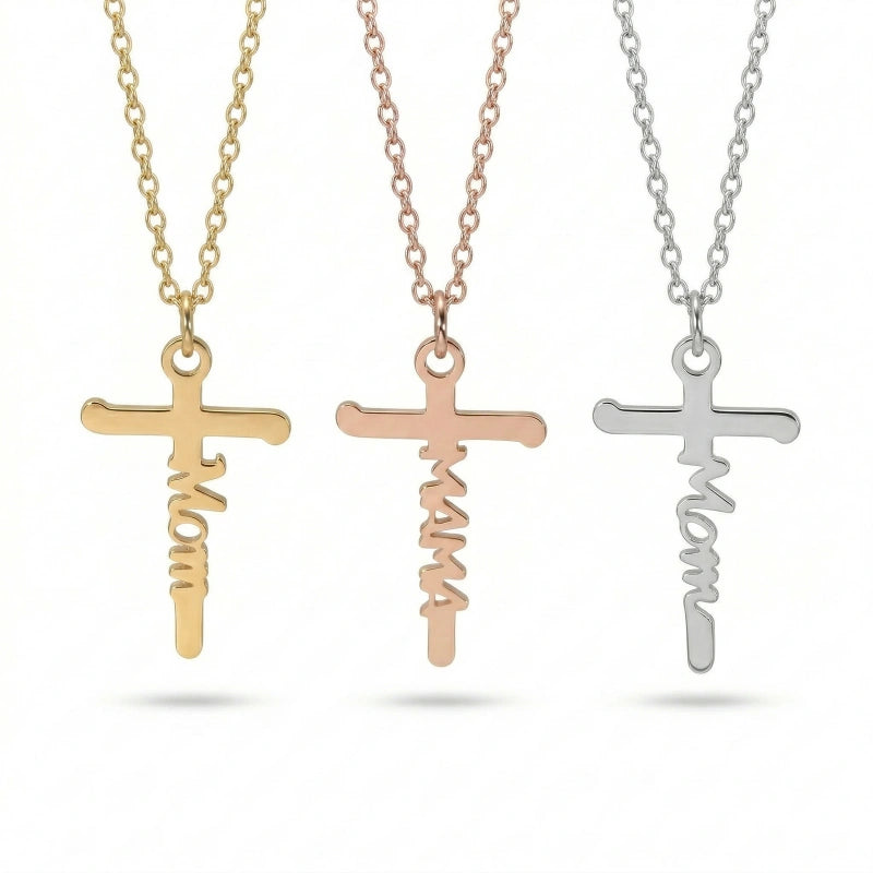 Mom Birthstone Cross Necklace – Personalized Mama Cross Necklace, Christian Mother’s Day Gift for Mom