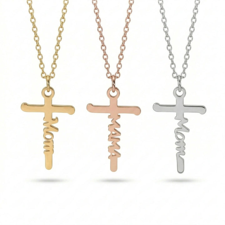 Mom Birthstone Cross Necklace – Personalized Mama Cross Necklace, Christian Mother’s Day Gift for Mom