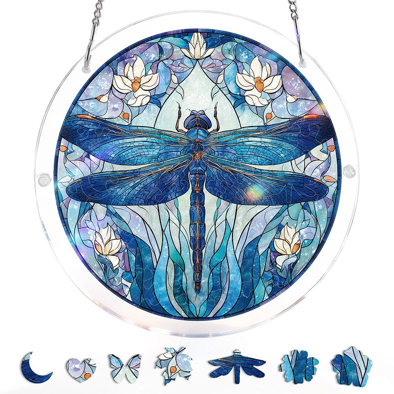 Moonlit Dragonfly Acrylic Puzzle Suncatcher – Glowing Window Art