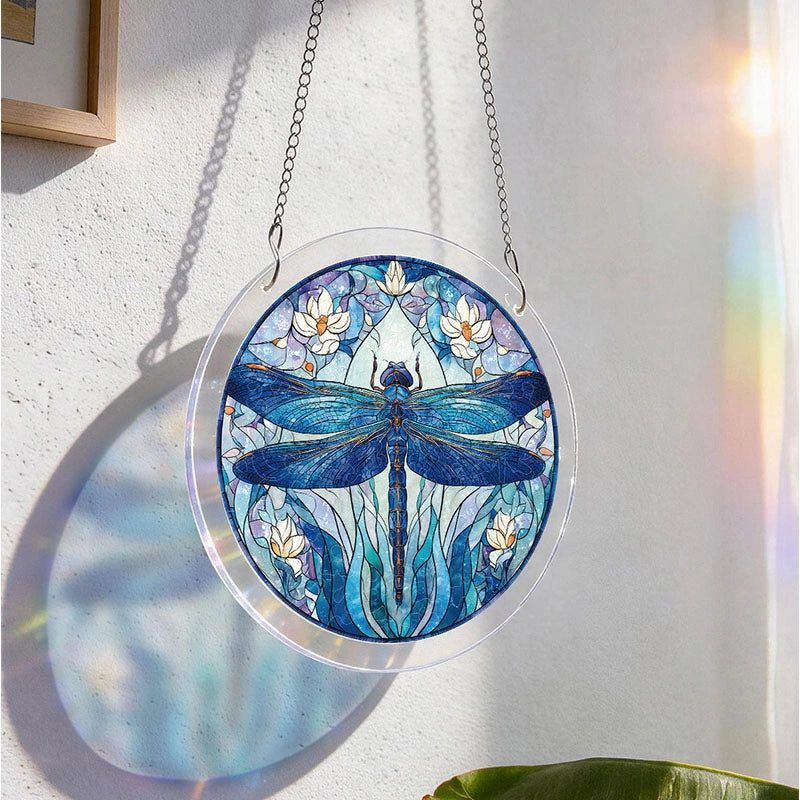 Moonlit Dragonfly Acrylic Suncatcher – Enchanted Night Glow Window Art Decor
