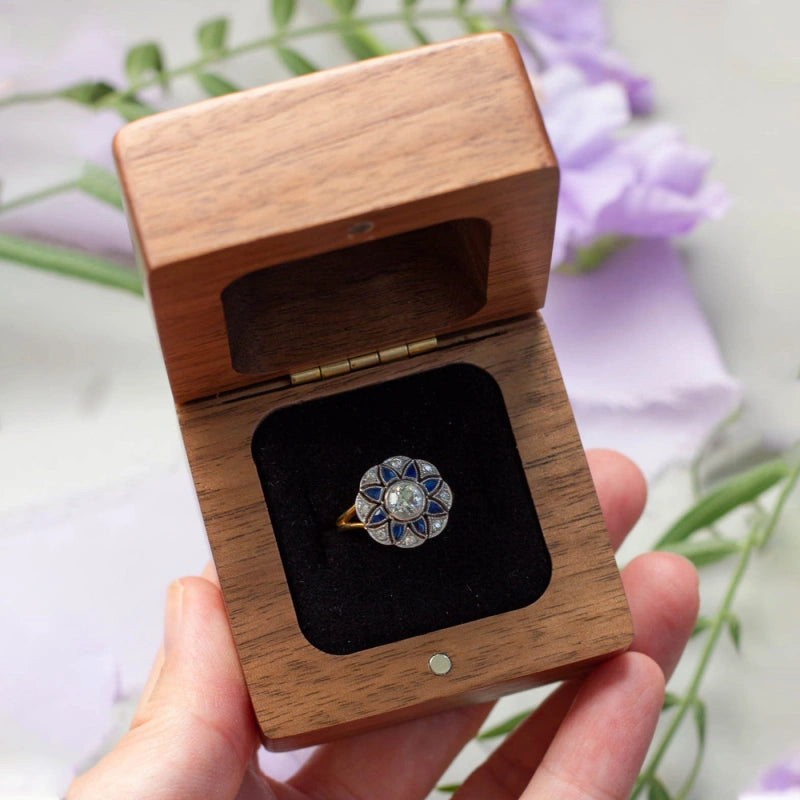 Mountains Wood Personalized Ring Box – Custom Walnut Wedding Ring Holder for Engagement & Ceremony