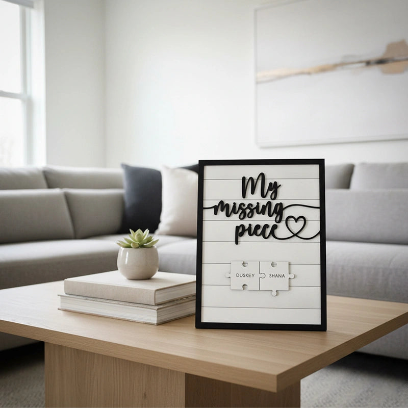 My Missing Piece™ Personalized Valentine’s Day Sign — Custom Puzzle Piece Name Plaque | Anniversary Gift for Couples | Romantic Shelf Decor