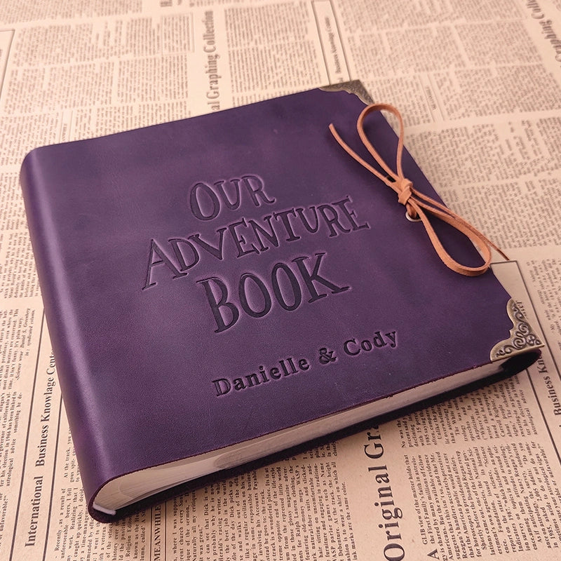 Our Adventure Book Leather Photo Album Scrapbook | Personalized Anniversary Gift for Couples | Custom Wedding Guest Book & Travel Memory Album