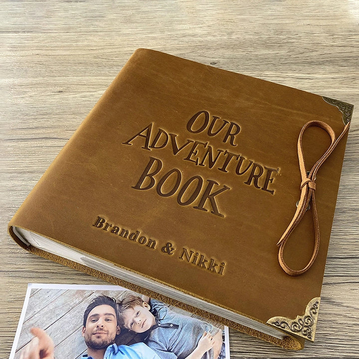 Our Adventure Book Leather Photo Album Scrapbook | Personalized Anniversary Gift for Couples | Custom Wedding Guest Book & Travel Memory Album