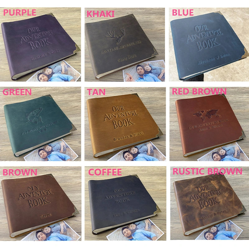 Our Adventure Book Leather Photo Album Scrapbook | Personalized Anniversary Gift for Couples | Custom Wedding Guest Book & Travel Memory Album