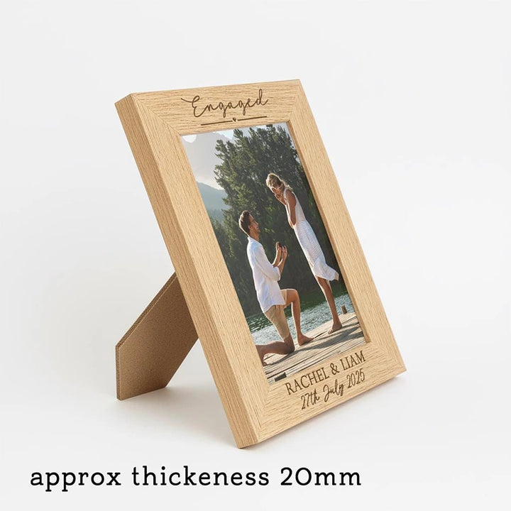 Personalised Engagement Photo Frame & Plaque – Custom Wooden Engagement Picture Frame 4x6 5x7 6x8, Engraved Gift for Newly Engaged Couples