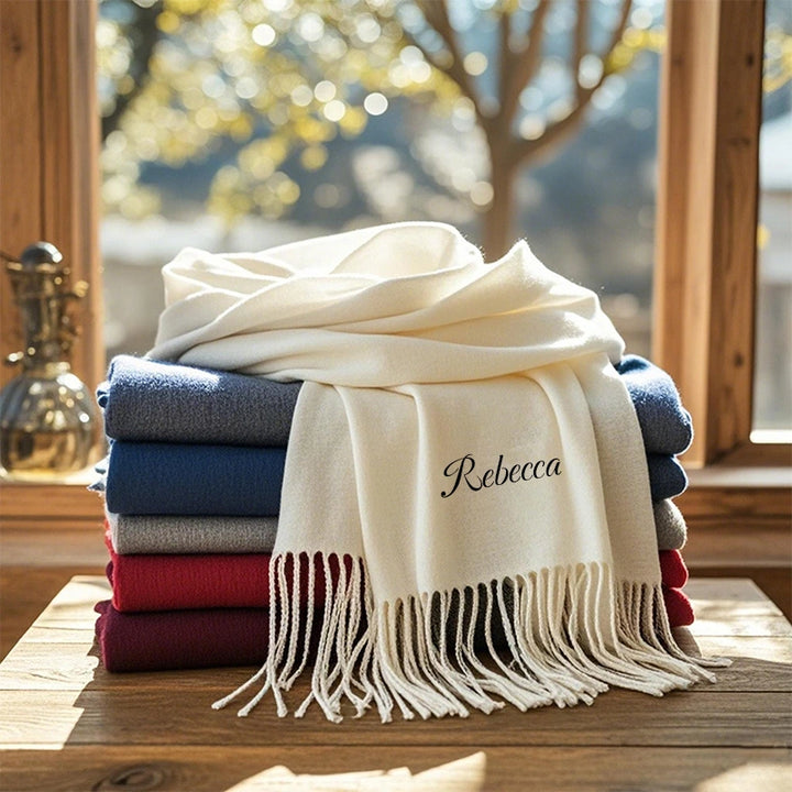 Cachecol de luxo bordado personalizado – Cachecol de inverno personalizado para mulheres, presente de Natal e xale para damas de honra