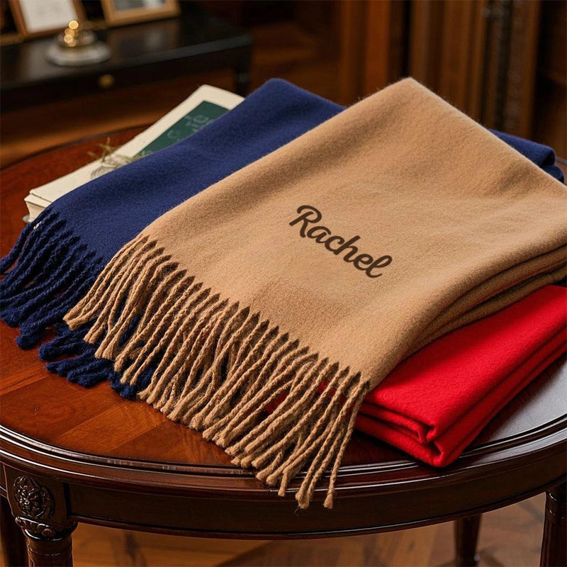 Cachecol de luxo bordado personalizado – Cachecol de inverno personalizado para mulheres, presente de Natal e xale para damas de honra