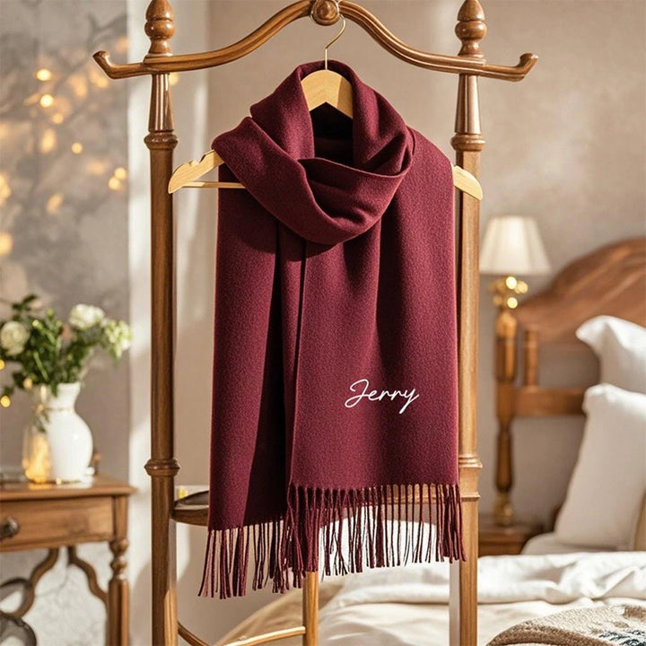 Cachecol de luxo bordado personalizado – Cachecol de inverno personalizado para mulheres, presente de Natal e xale para damas de honra