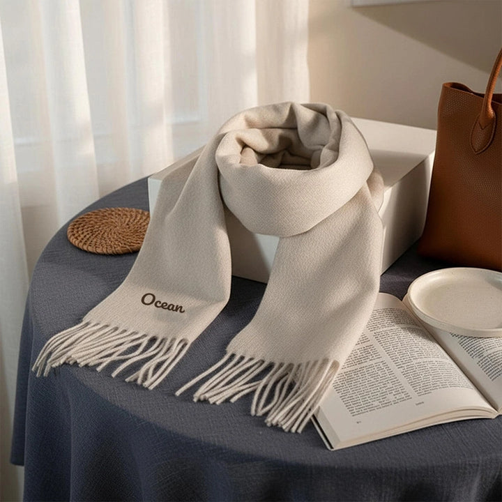 Cachecol de luxo bordado personalizado – Cachecol de inverno personalizado para mulheres, presente de Natal e xale para damas de honra