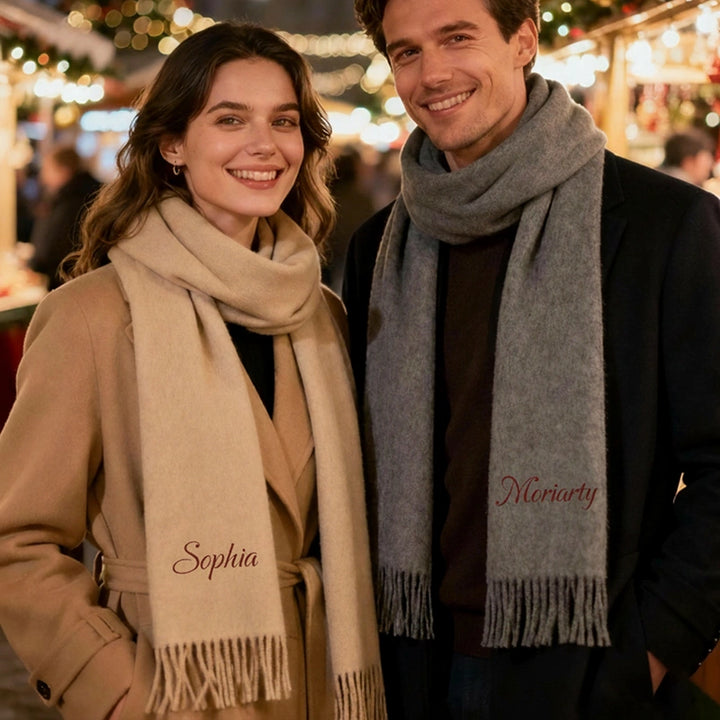 Cachecol de luxo bordado personalizado – Cachecol de inverno personalizado para mulheres, presente de Natal e xale para damas de honra